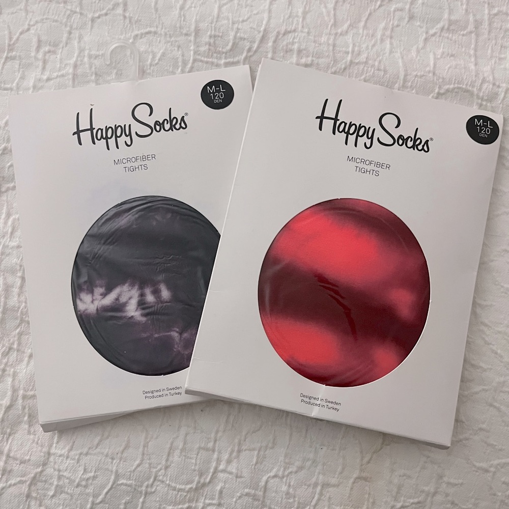 2 pairs NWT Happy Socks Tie-Dyed Tights Sz M/L